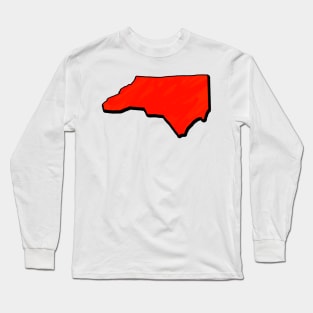 Bright Red North Carolina Outline Long Sleeve T-Shirt